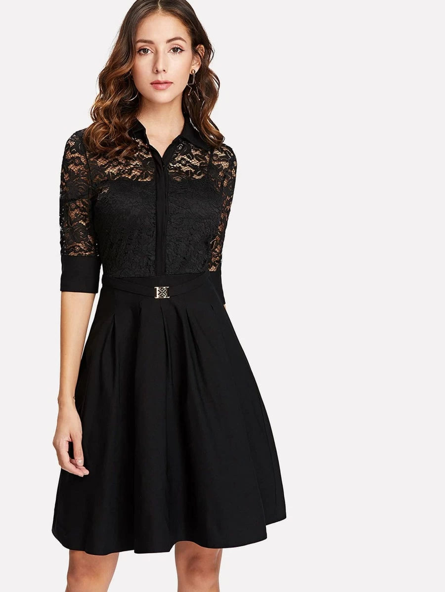 Lace Contrast Shirt Dress Periwinkley Shop