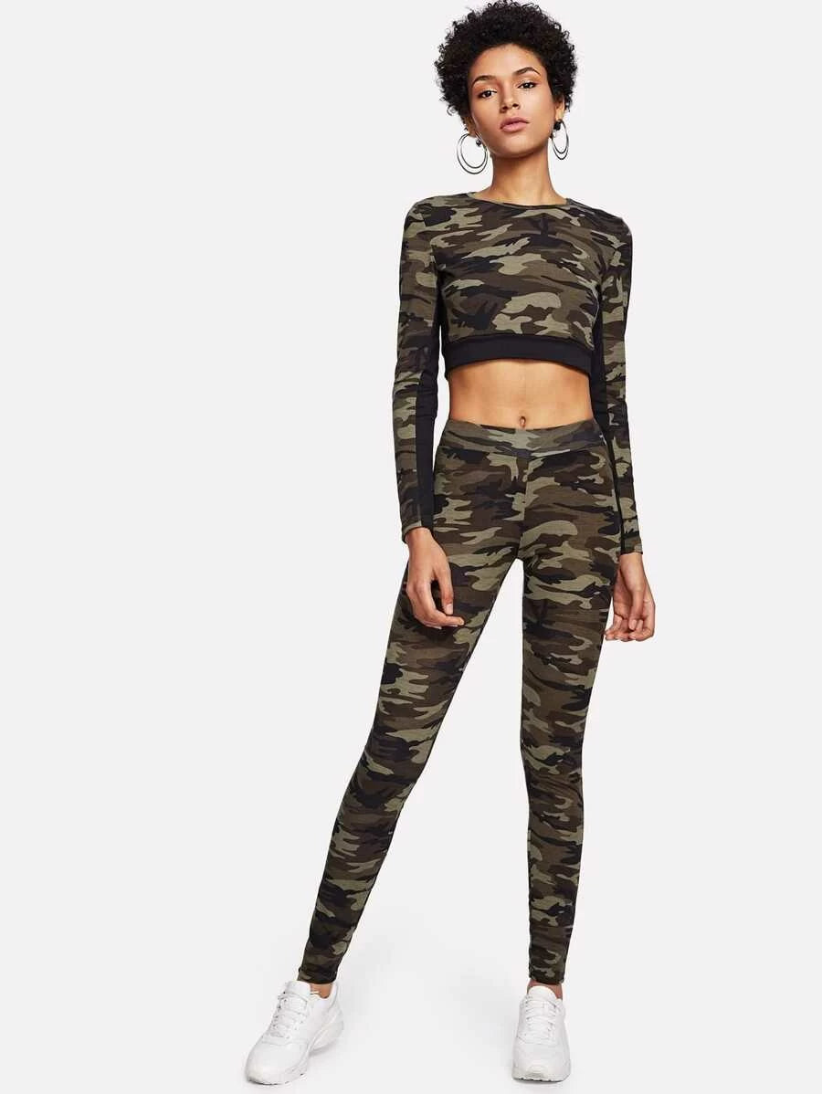 Camo Print Crop Top & Leggings Set Periwinkley Shop