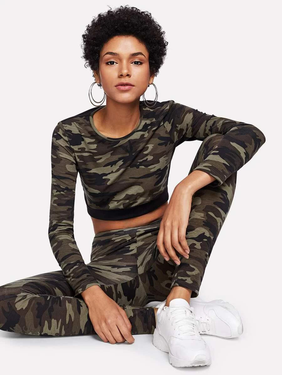 Camo Print Crop Top & Leggings Set Periwinkley Shop