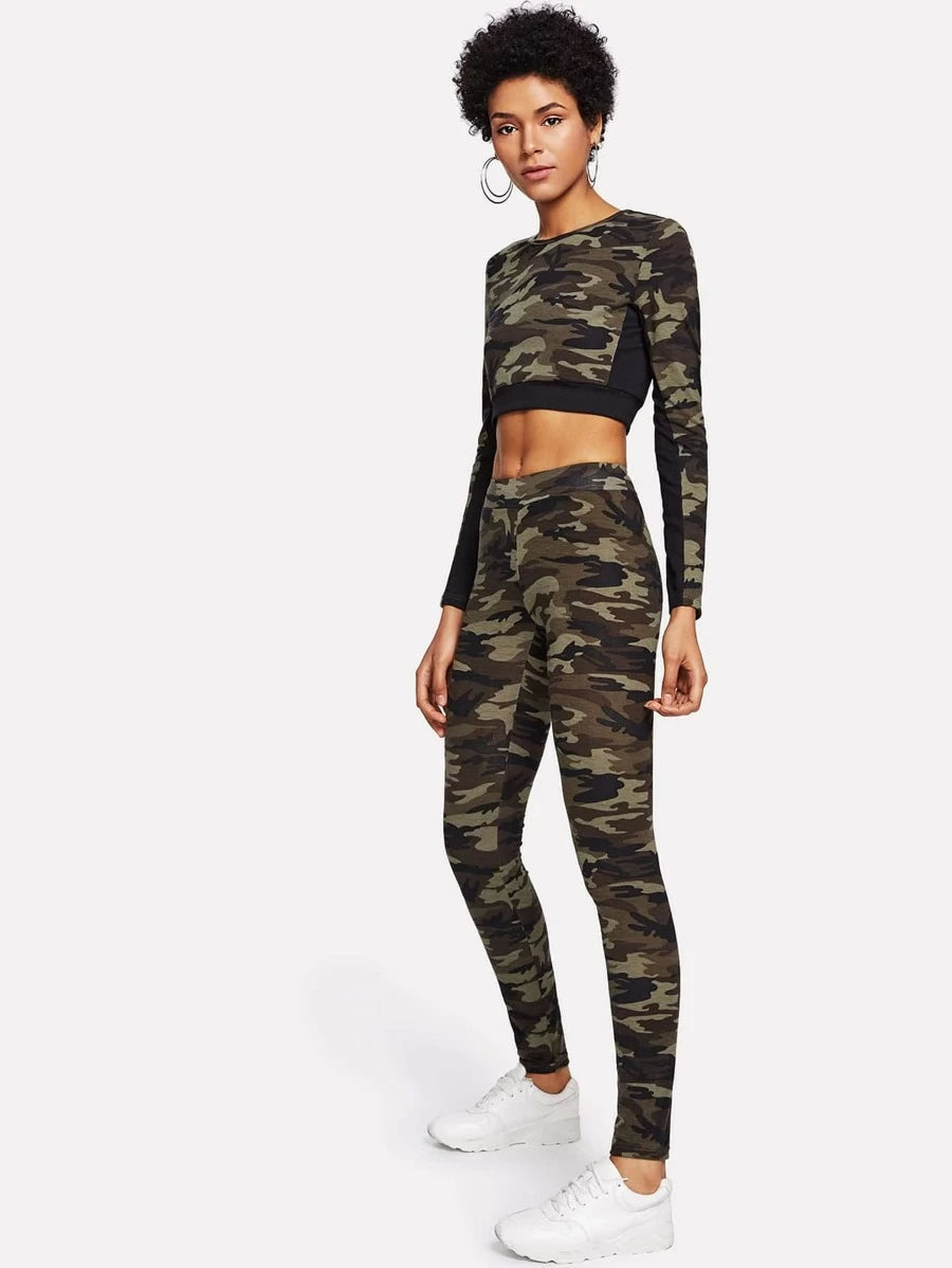 Camo Print Crop Top & Leggings Set Periwinkley Shop