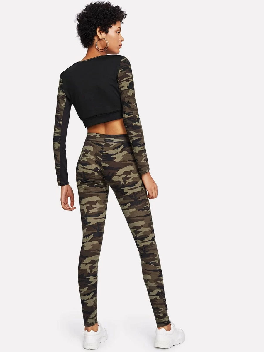Camo Print Crop Top & Leggings Set Periwinkley Shop