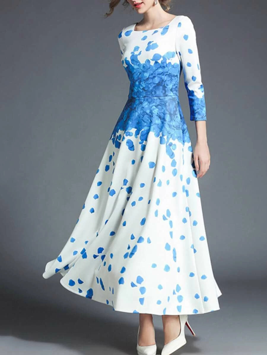 Flower Print Longline Dress Periwinkley Shop