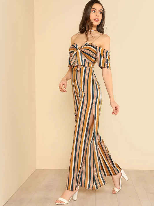 Knot Sweetheart Neck Slit Hem Wide Leg Jumpsuit Periwinkley Shop