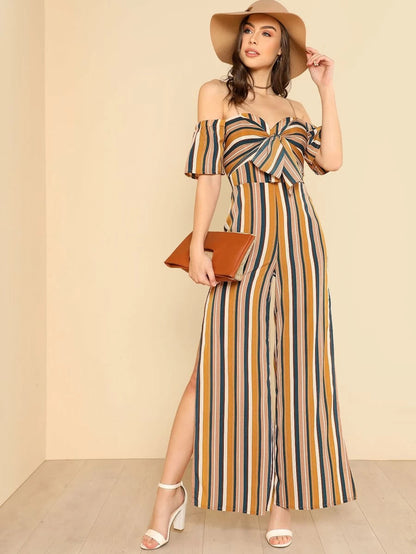 Knot Sweetheart Neck Slit Hem Wide Leg Jumpsuit Periwinkley Shop