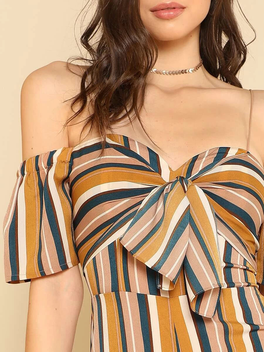 Knot Sweetheart Neck Slit Hem Wide Leg Jumpsuit Periwinkley Shop