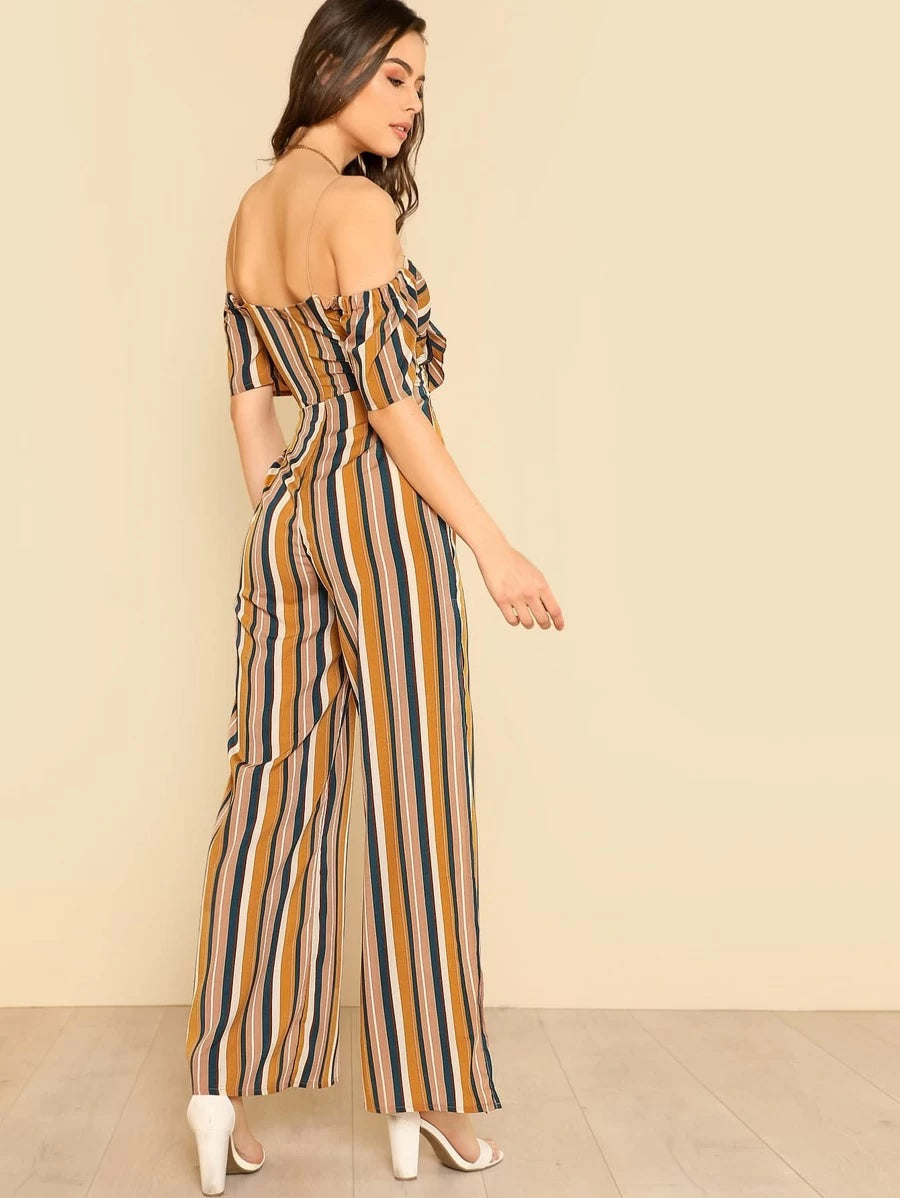 Knot Sweetheart Neck Slit Hem Wide Leg Jumpsuit Periwinkley Shop