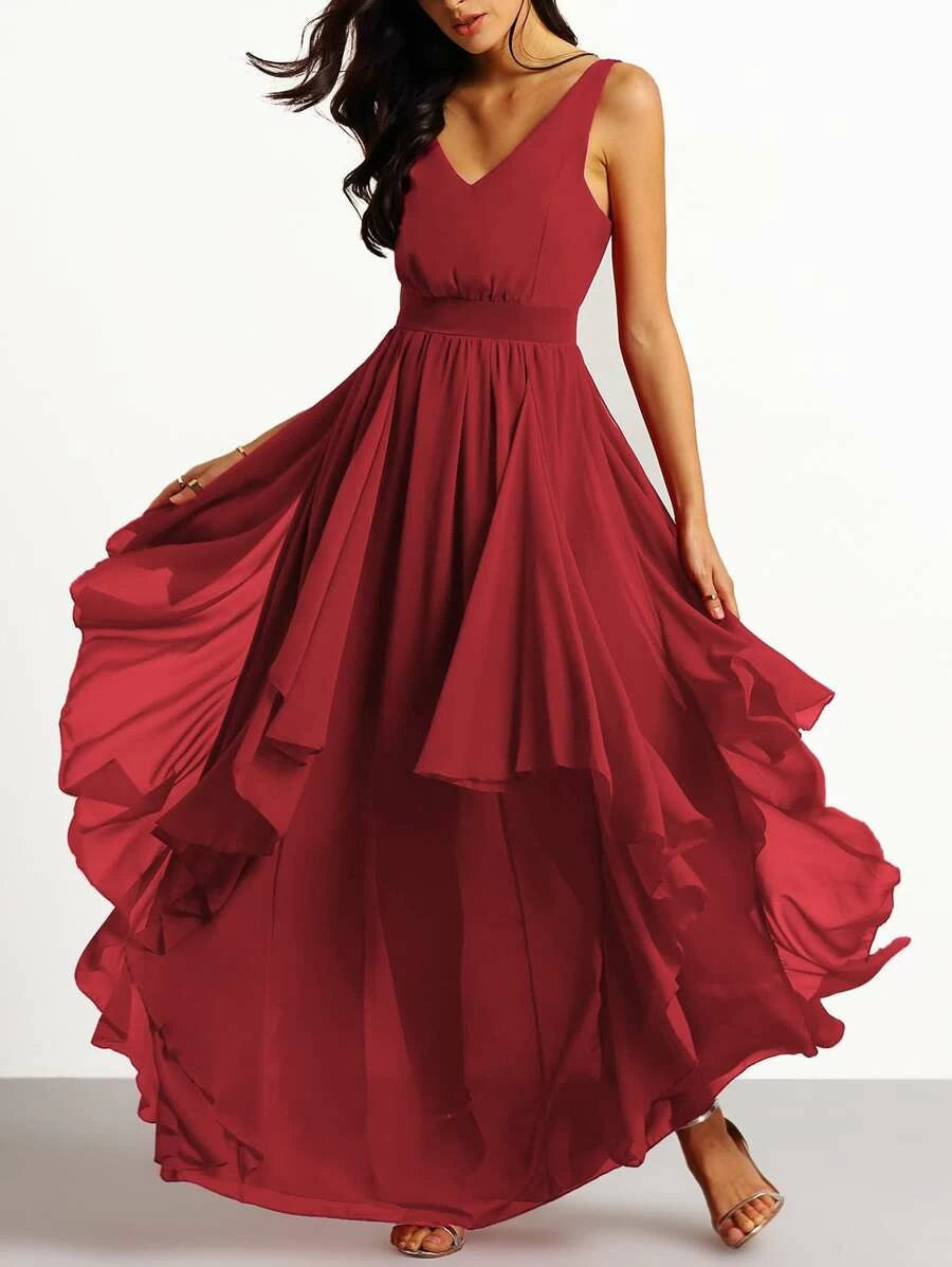 Plunging V-Neckline Maxi Chiffon Dress Periwinkley Shop