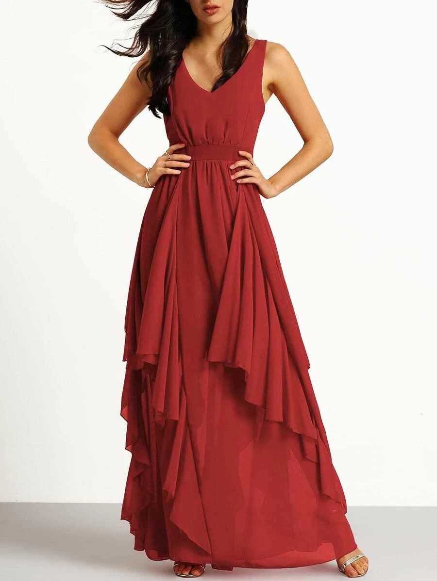 Plunging V-Neckline Maxi Chiffon Dress Periwinkley Shop
