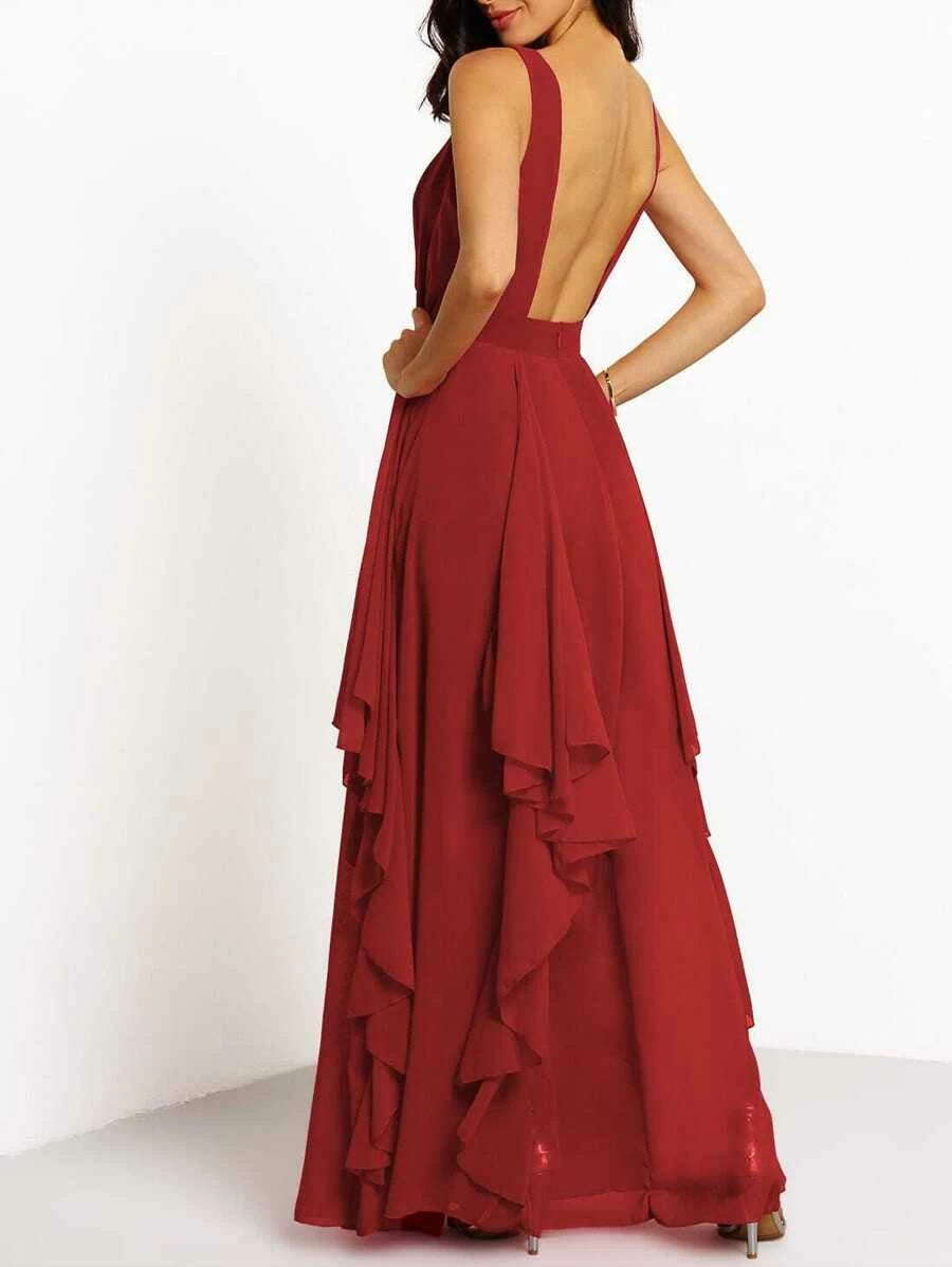 Plunging V-Neckline Maxi Chiffon Dress Periwinkley Shop