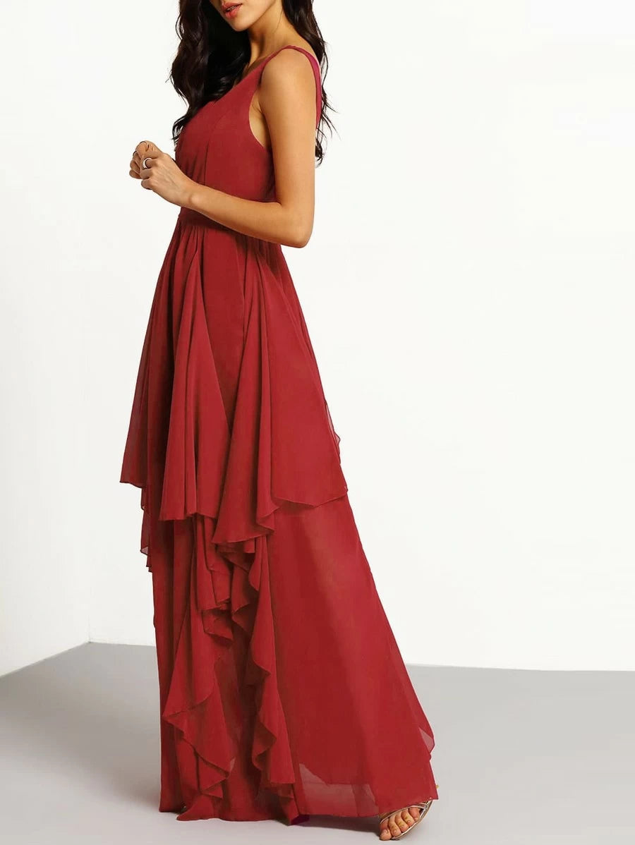 Plunging V-Neckline Maxi Chiffon Dress Periwinkley Shop