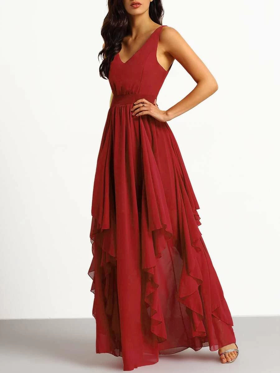 Plunging V-Neckline Maxi Chiffon Dress Periwinkley Shop