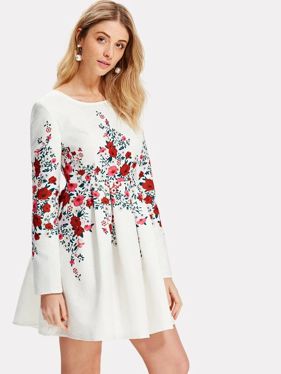 Box Pleated Botanical Jacquard Dress Periwinkley Shop