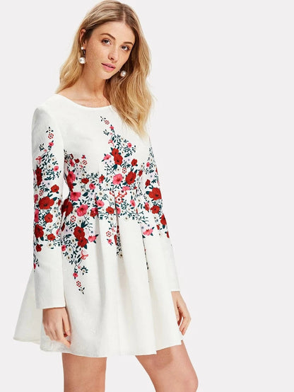 Box Pleated Botanical Jacquard Dress Periwinkley Shop