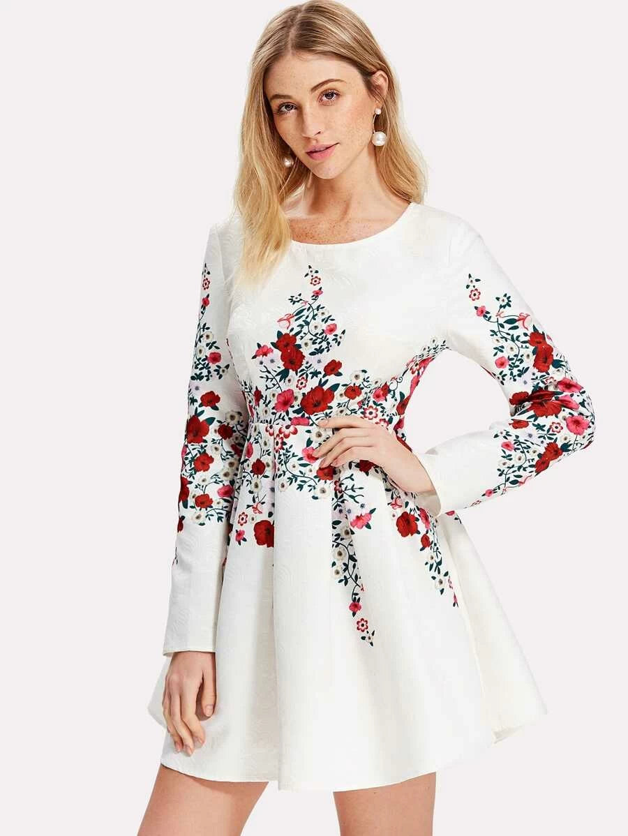 Box Pleated Botanical Jacquard Dress Periwinkley Shop