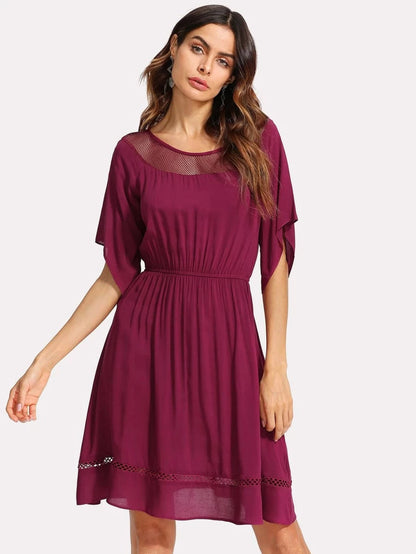 Ruched Waist Flutter Sleeve Dress Periwinkley Shop