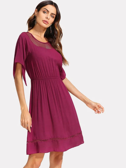 Ruched Waist Flutter Sleeve Dress Periwinkley Shop