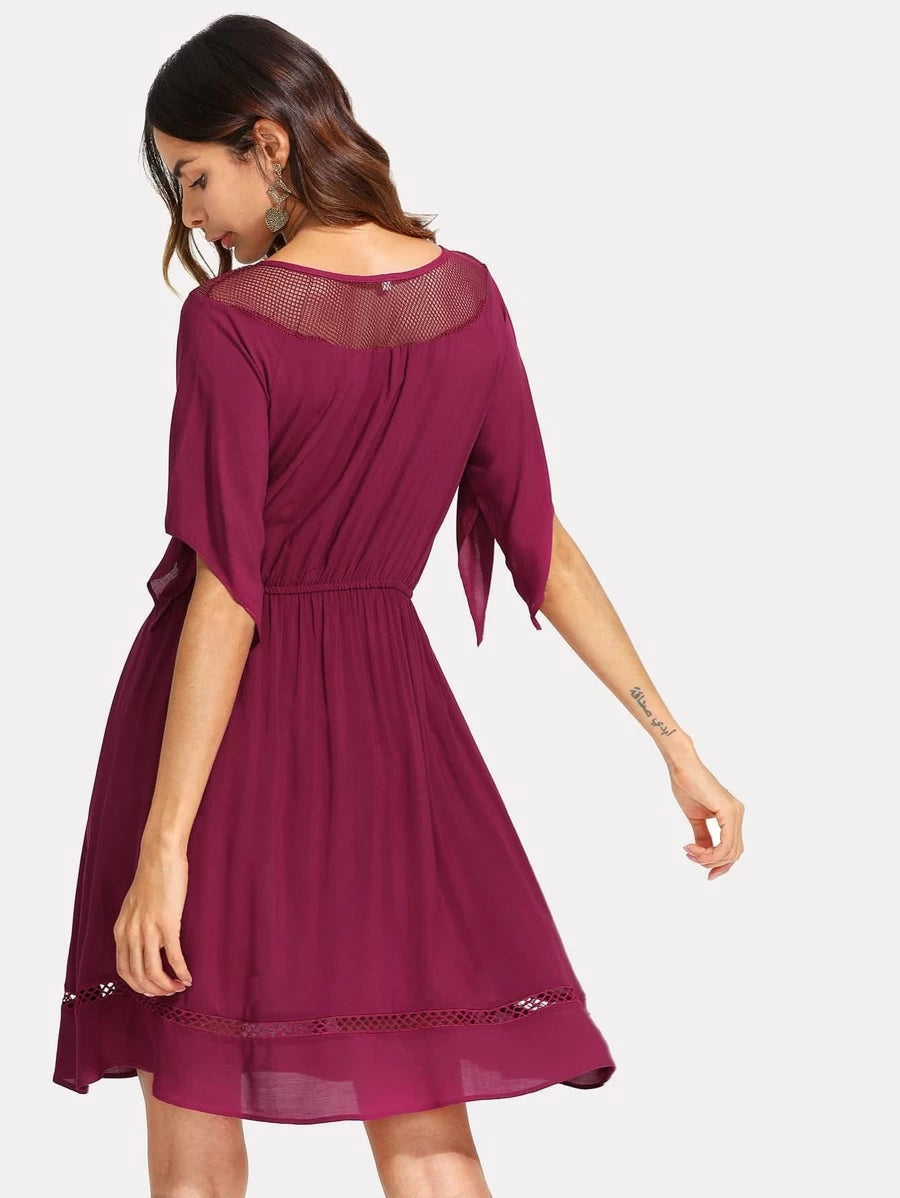 Ruched Waist Flutter Sleeve Dress Periwinkley Shop