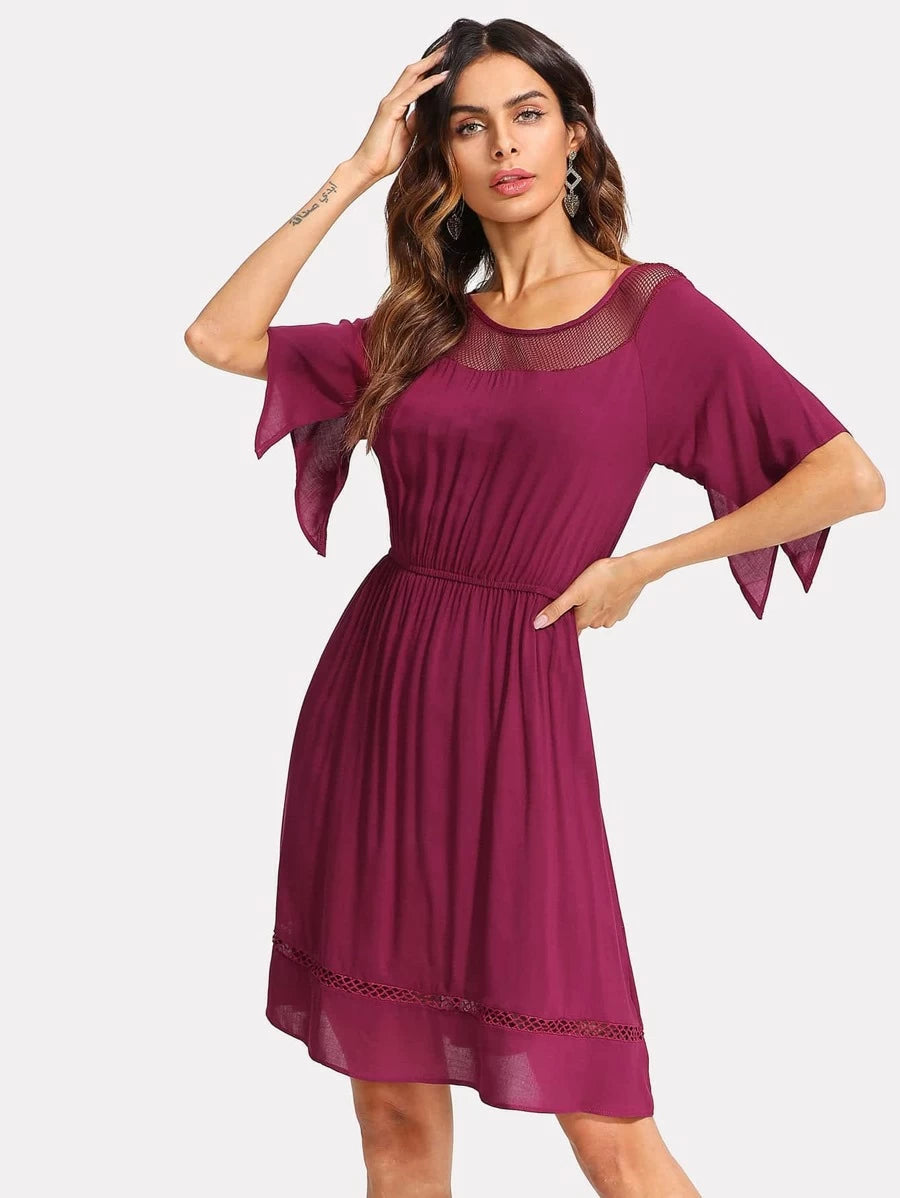 Ruched Waist Flutter Sleeve Dress Periwinkley Shop