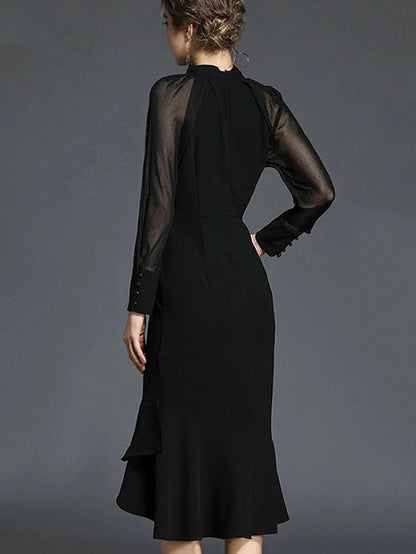 See Through Sleeve Fish Tail Dress Periwinkley Shop