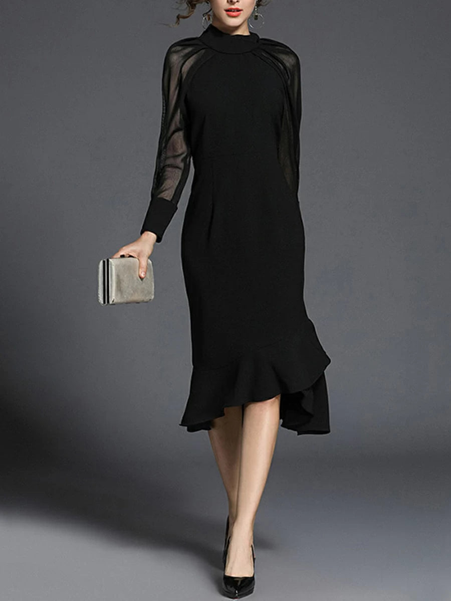 See Through Sleeve Fish Tail Dress Periwinkley Shop