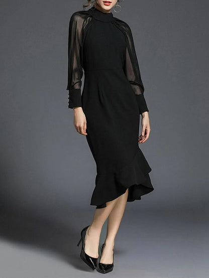 See Through Sleeve Fish Tail Dress Periwinkley Shop