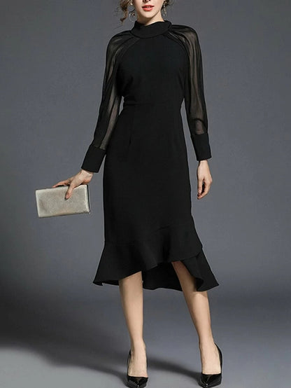 See Through Sleeve Fish Tail Dress Periwinkley Shop