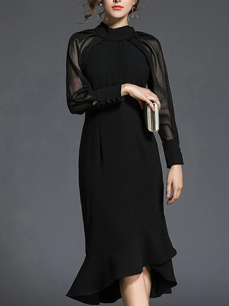 See Through Sleeve Fish Tail Dress Periwinkley Shop