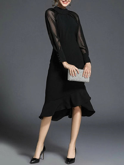 See Through Sleeve Fish Tail Dress Periwinkley Shop