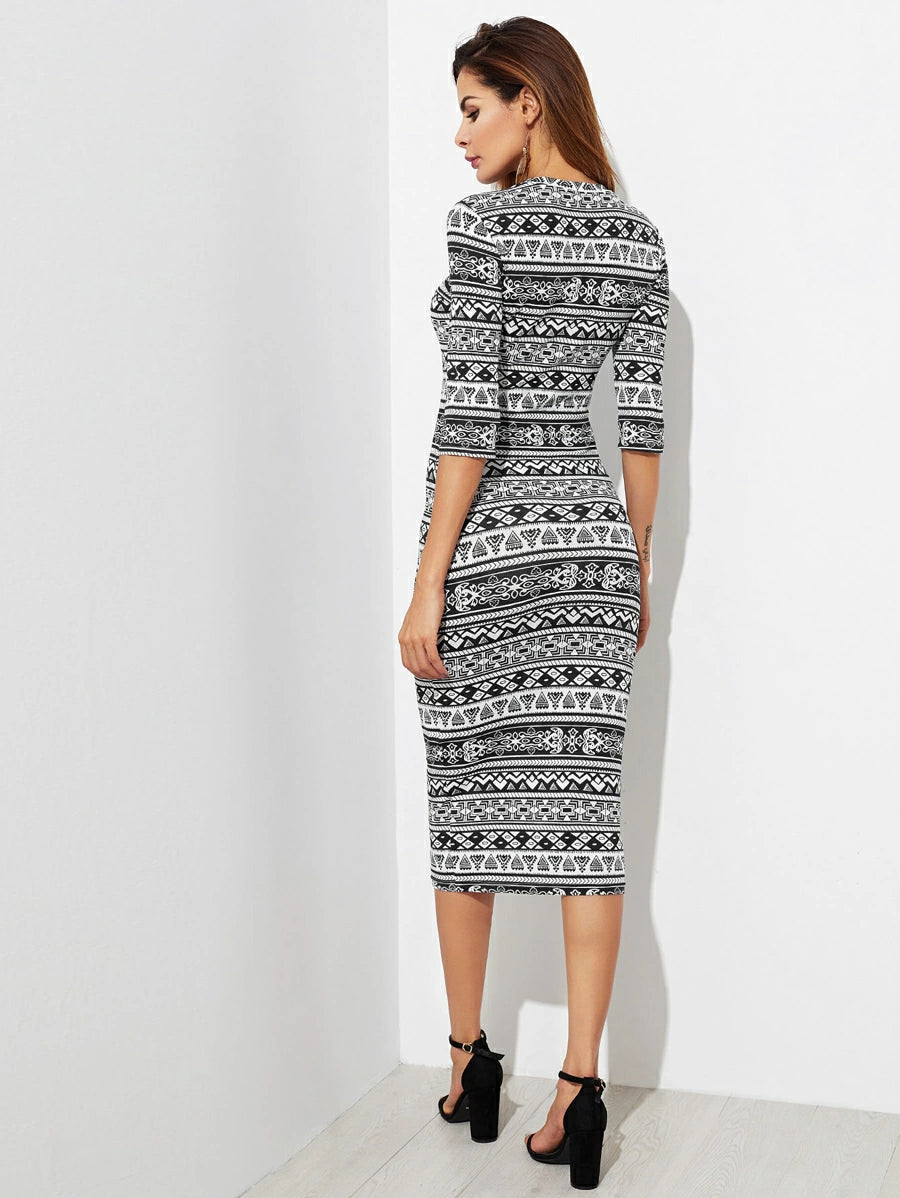Tribal Print Form Fitting Dress Periwinkley Shop