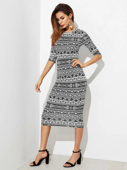 Tribal Print Form Fitting Dress Periwinkley Shop