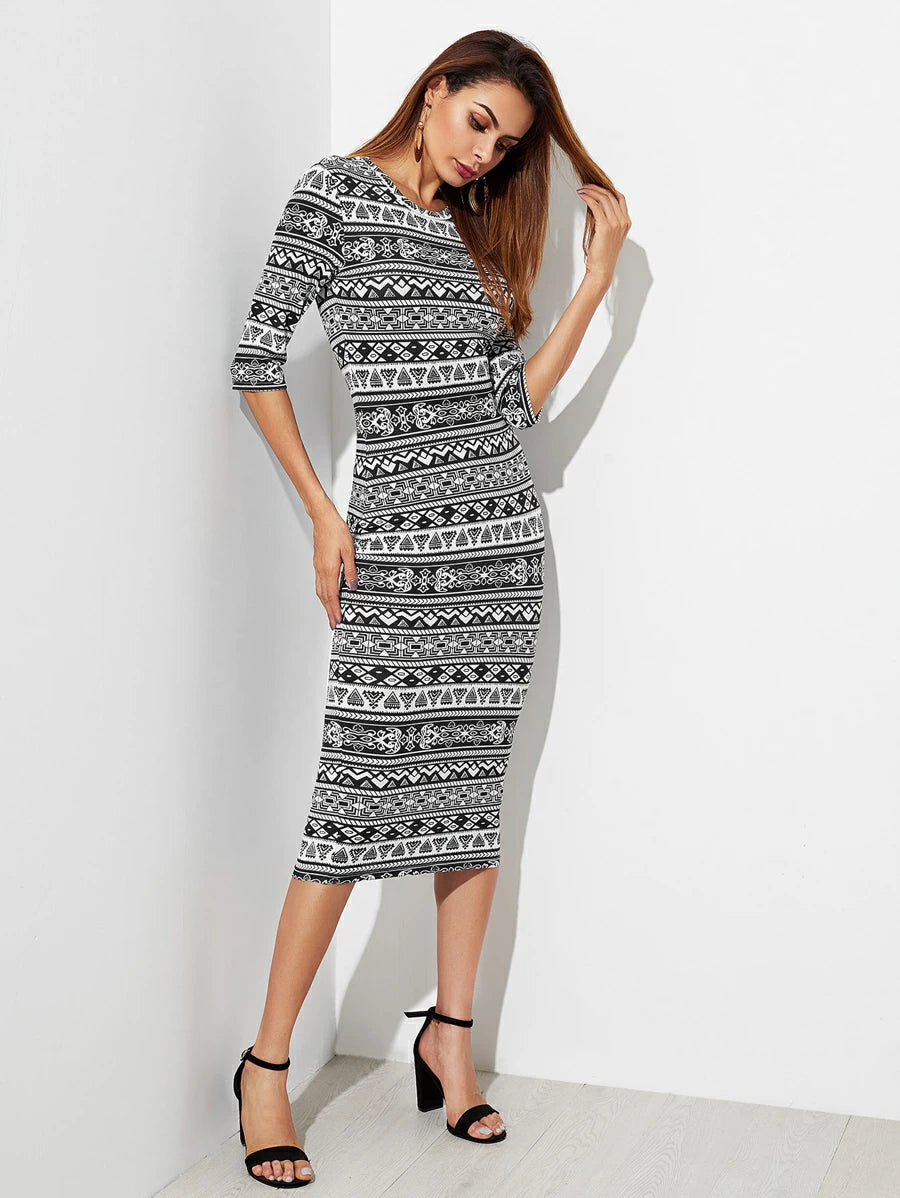 Tribal Print Form Fitting Dress Periwinkley Shop