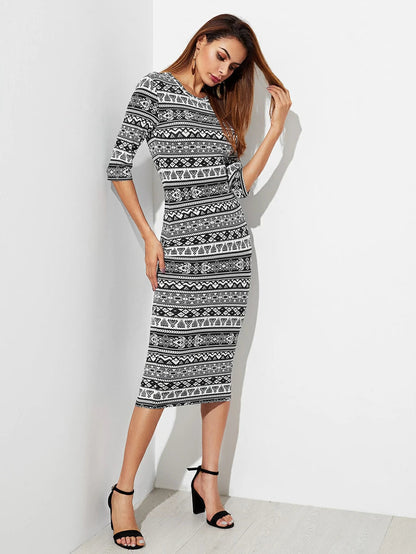 Tribal Print Form Fitting Dress Periwinkley Shop