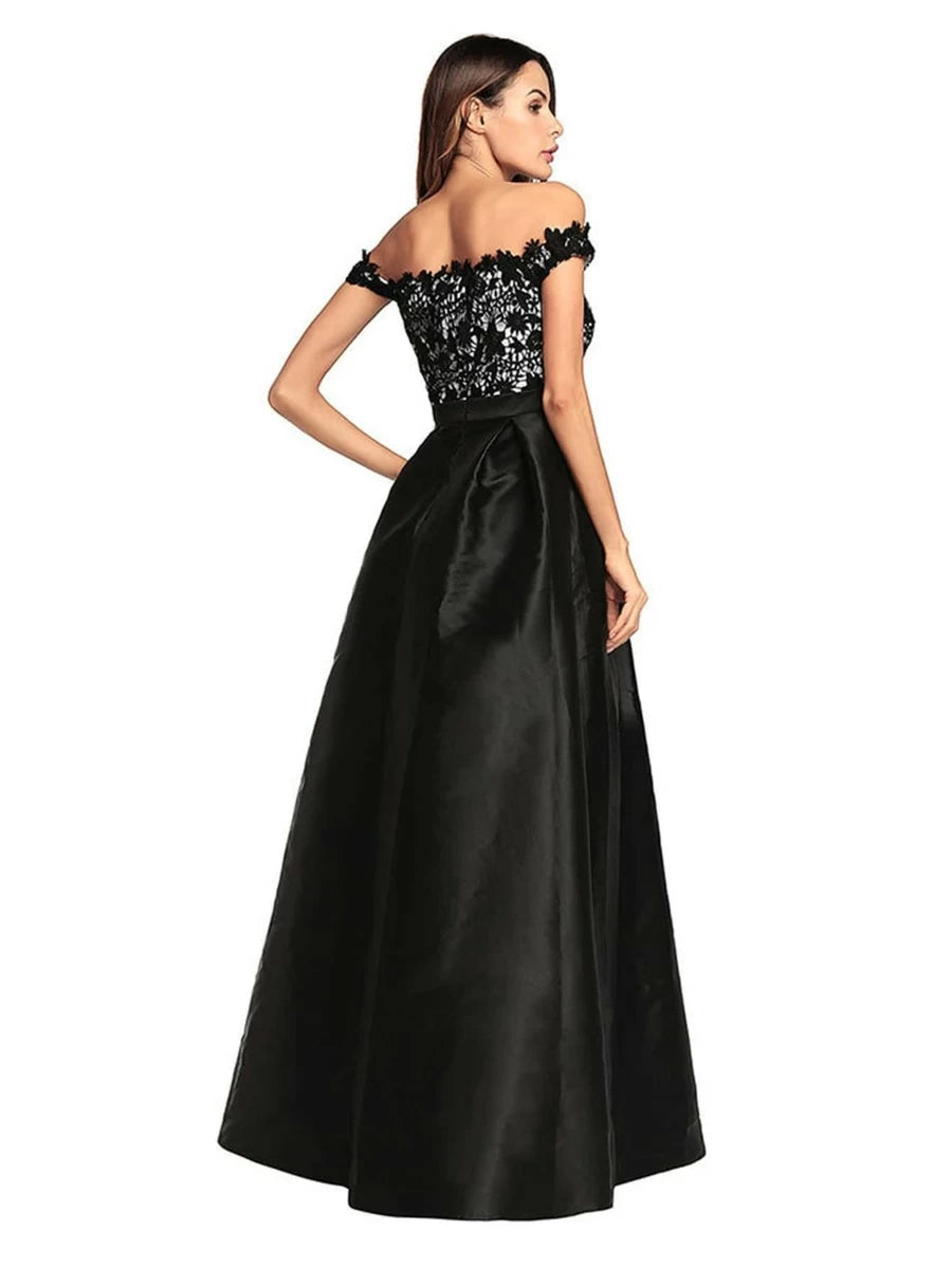 Off Shoulder Lace Contrast Longline Dress Periwinkley Shop