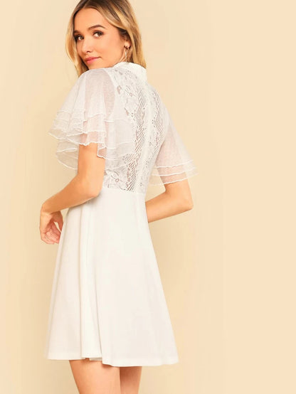 Layered Flounce Sleeve Lace Bodice Dress Periwinkley Shop