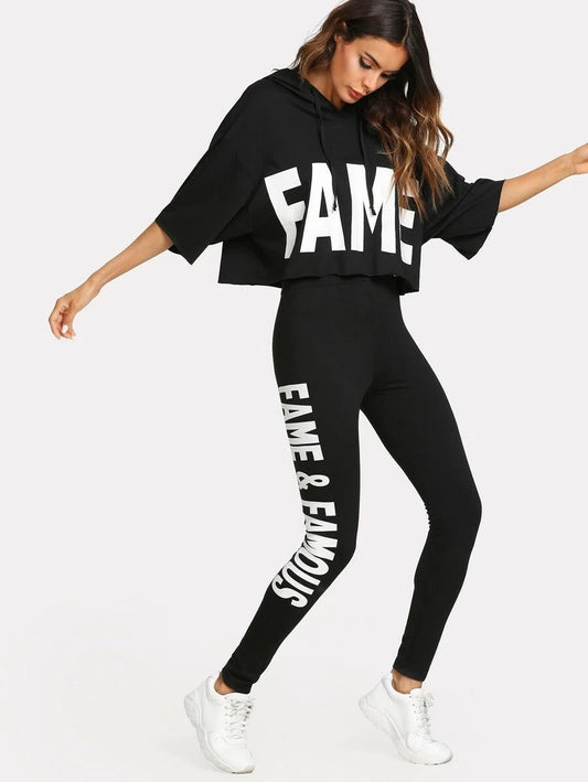 Letter Print Crop Top And Leggings Set Periwinkley Shop