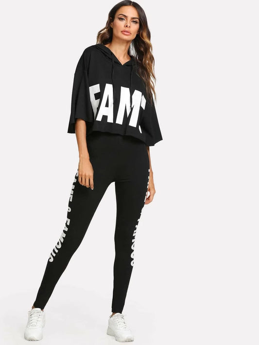 Letter Print Crop Top And Leggings Set Periwinkley Shop