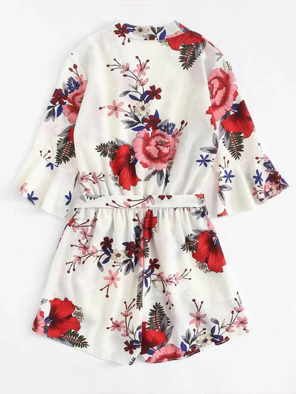 Floral Print Self Tie Waist Romper Periwinkley Shop