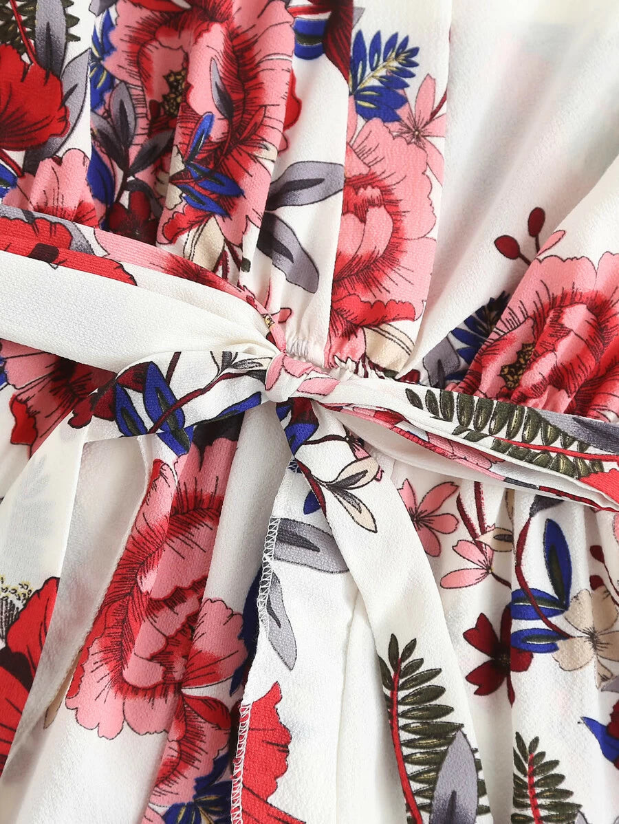 Floral Print Self Tie Waist Romper Periwinkley Shop