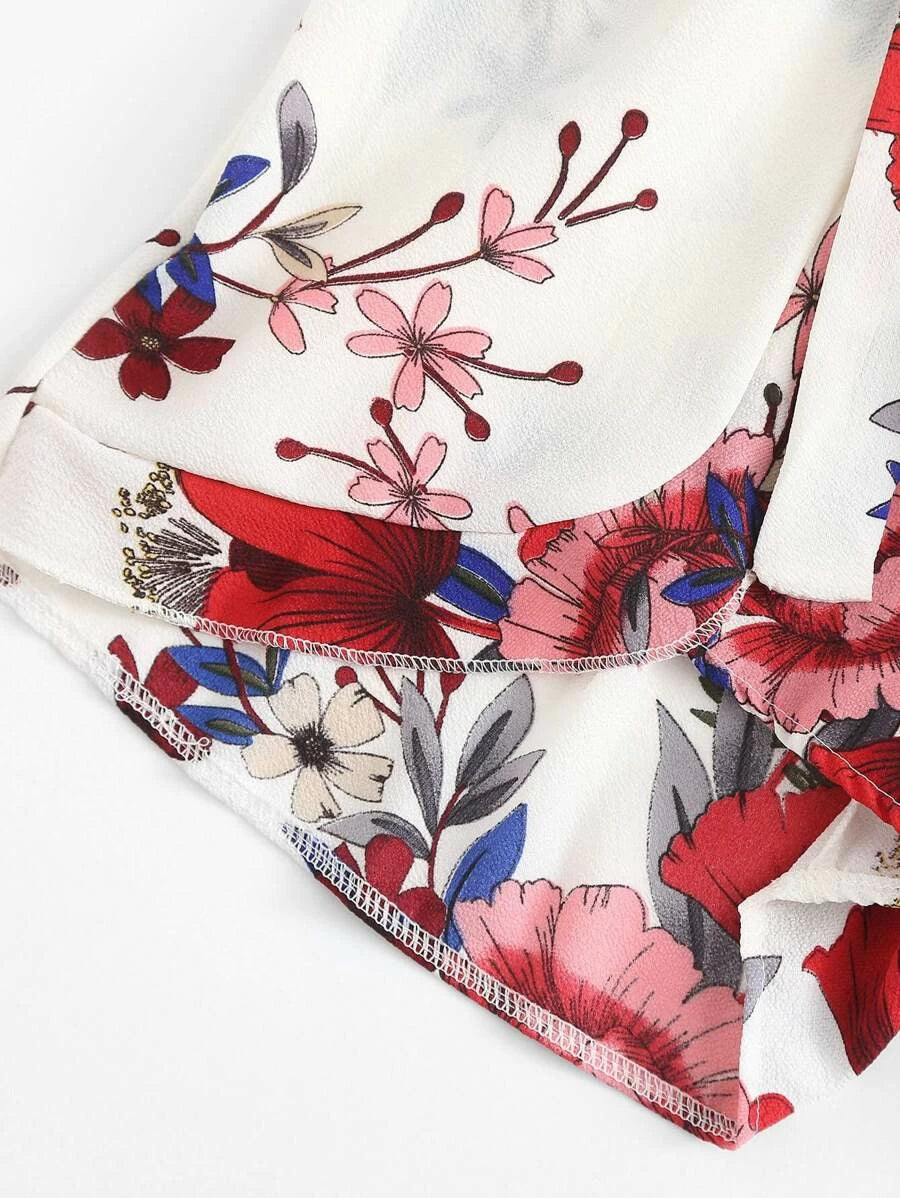 Floral Print Self Tie Waist Romper Periwinkley Shop