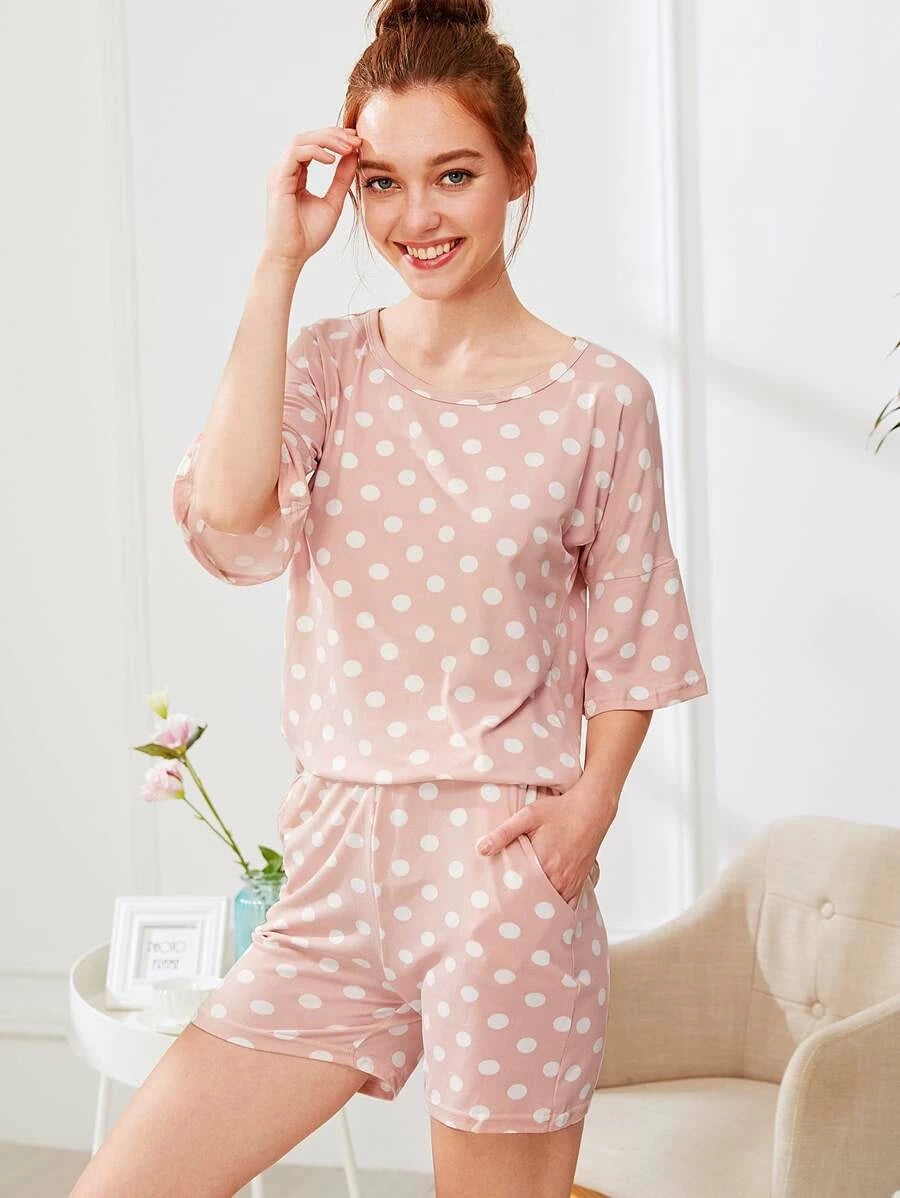 Polka Dot Print Pajama Set Periwinkley Shop
