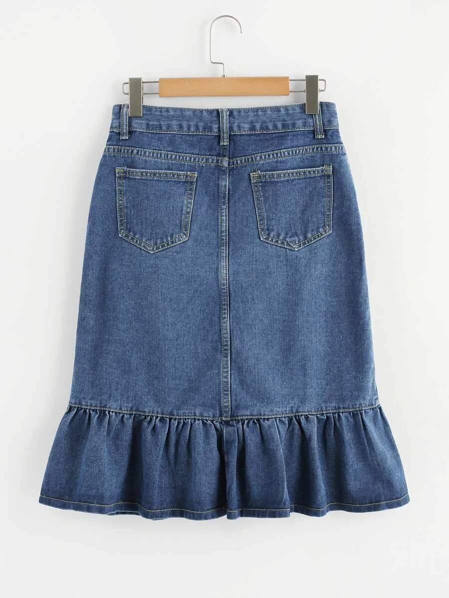 Fishtail Button Front Denim Skirt Periwinkley Shop