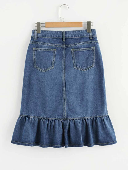 Fishtail Button Front Denim Skirt Periwinkley Shop