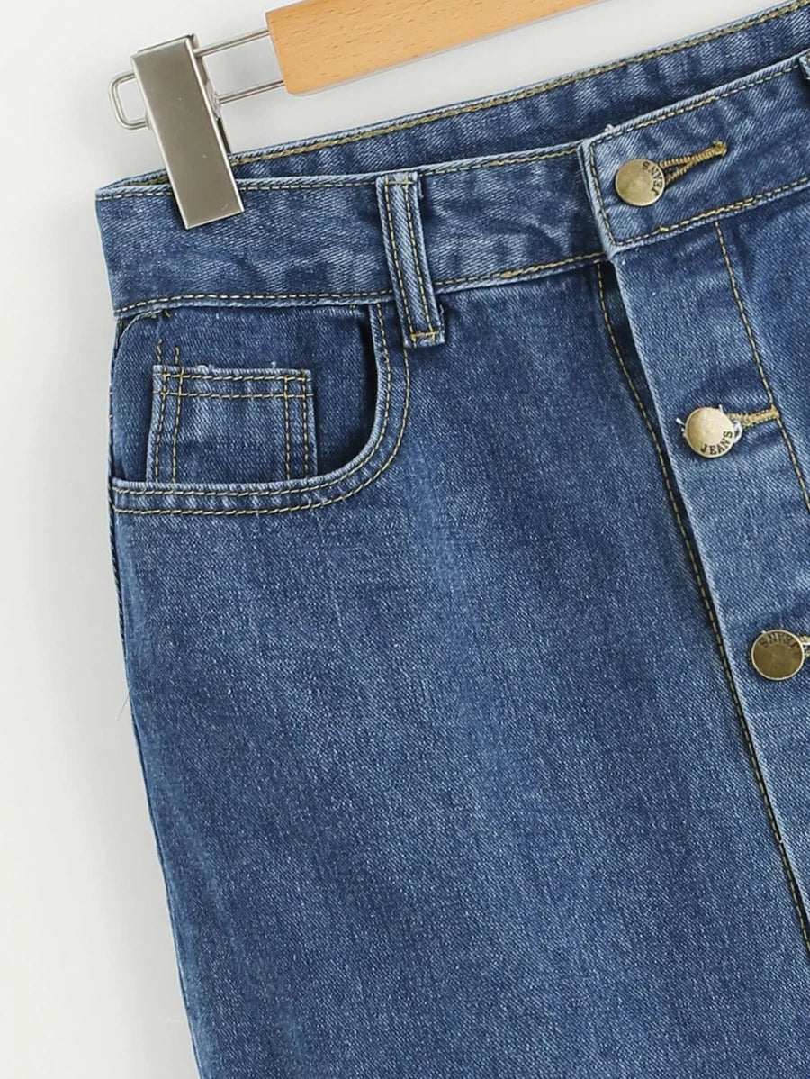 Fishtail Button Front Denim Skirt Periwinkley Shop