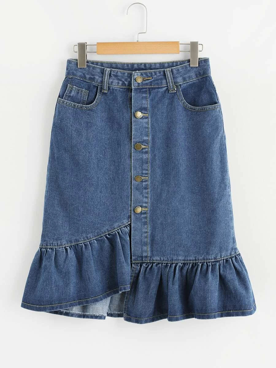 Fishtail Button Front Denim Skirt Periwinkley Shop