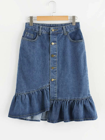 Fishtail Button Front Denim Skirt Periwinkley Shop