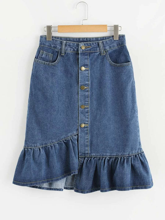 Fishtail Button Front Denim Skirt Periwinkley Shop