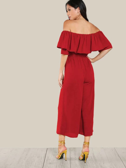 Flounce Off Shoulder Self Tie Culotte Jumpsuit Periwinkley Shop