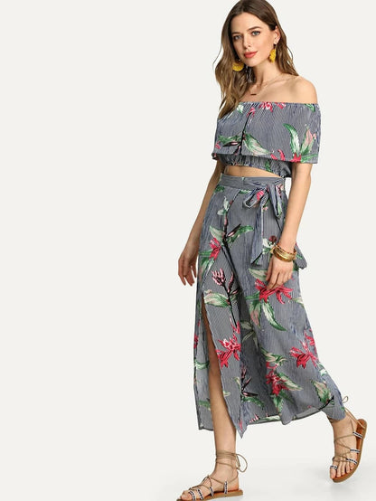 Flounce Layered Top With Split Skirt Periwinkley Shop