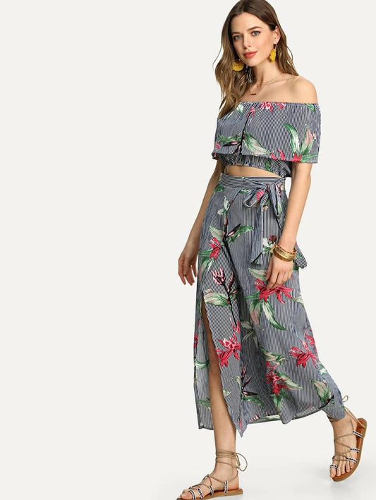Flounce Layered Top With Split Skirt Periwinkley Shop