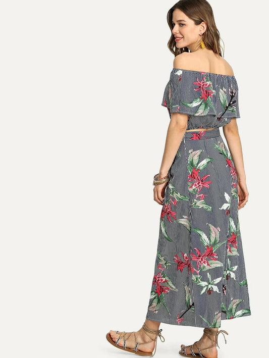 Flounce Layered Top With Split Skirt Periwinkley Shop